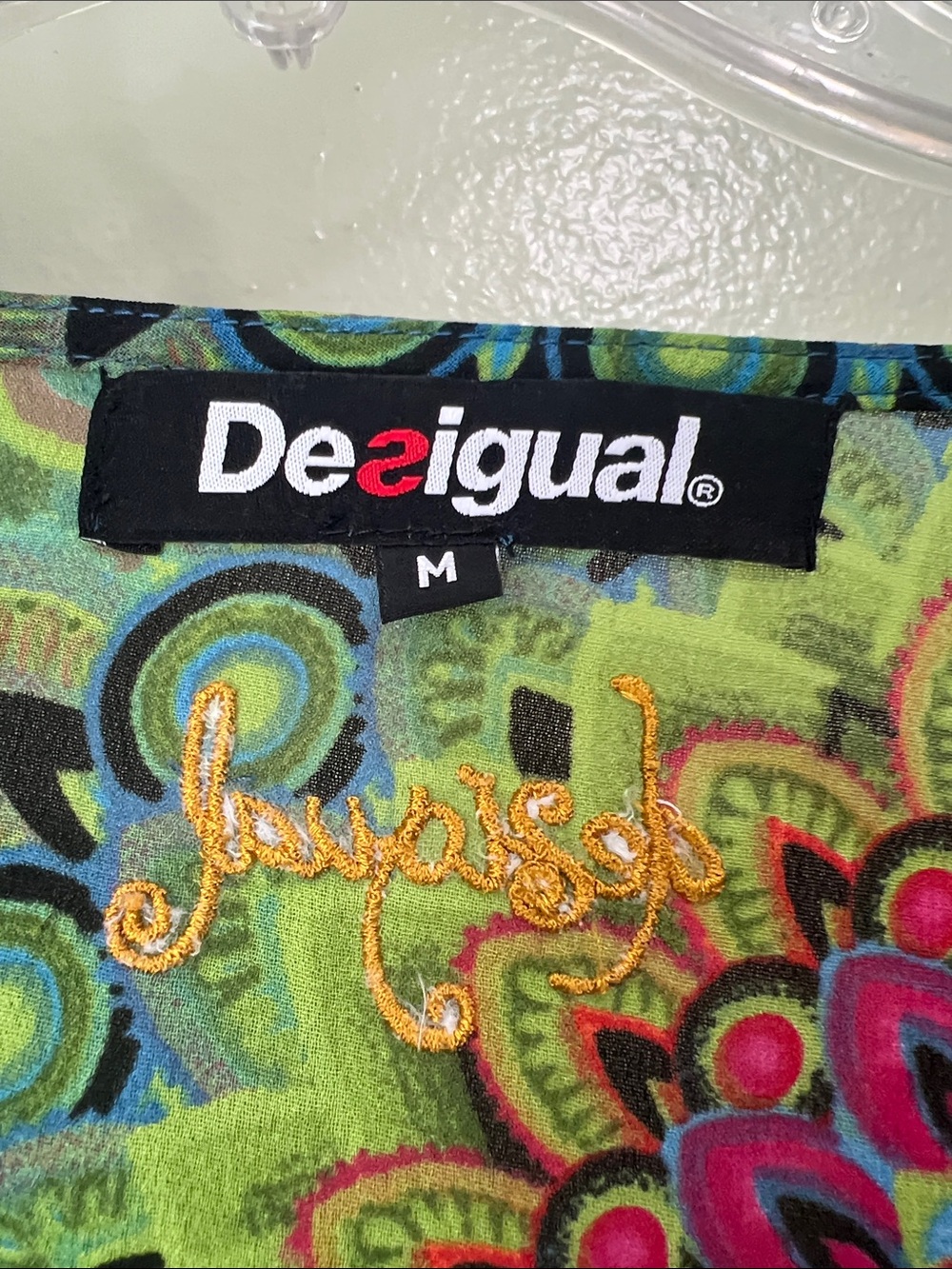 Desigual Turquoise Blue Multicolor Medallion V-Neck Blouse - Picture 7 of 8